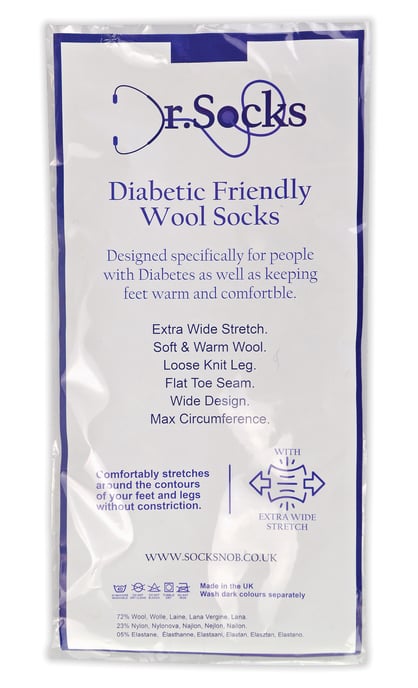 Herren Wolle Diabetiker Socken in Schwarz | Dr.Socks | Extra breite gerippte nahtlose Merino-Wolle Socken - Schwarz - Image 2