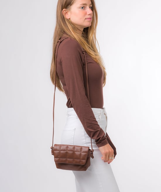 'Zoey' Dark Tan Nappa Leather Cross Body Bag