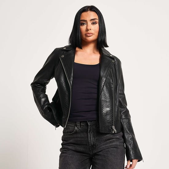 Barneys Originals Leather Jacket With Snake Print Panels