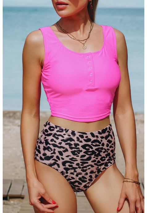 Damenmode Print Quadrat-Ausschnitt Ärmloses Tankini-Set im Leopardenmuster - Image 1