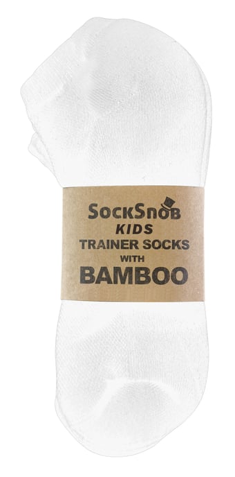 12 Paar Multipack Kinder Bambus-Trainersocken | Sock Snob | Schwarz oder Weiß Low Cut Running Socken für Jungen & Mädchen - Weiß - Image 2