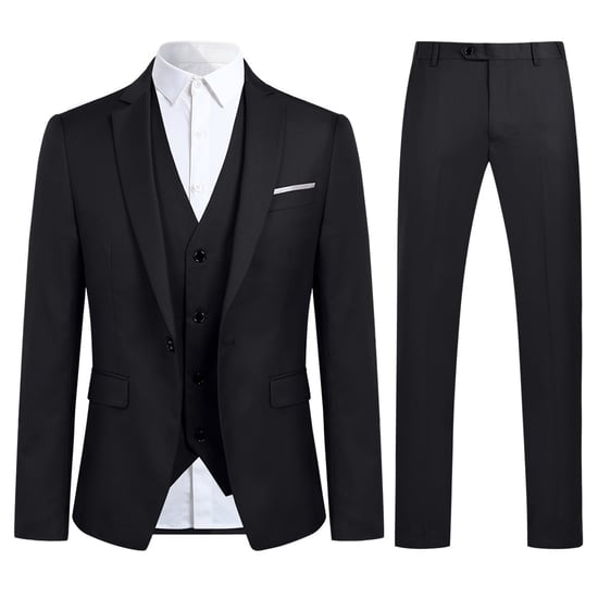 3-Piece Slim Fit One Button Fashion Black Suit