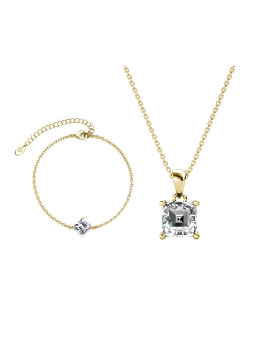 Einfaches quadratisches Handschellen-Set - Gold und Kristall - Image 1