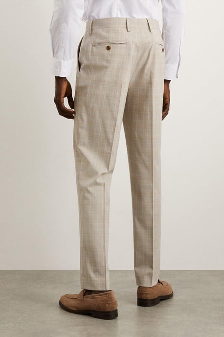 Slim Fit Stone Pow Check Suit Trousers
