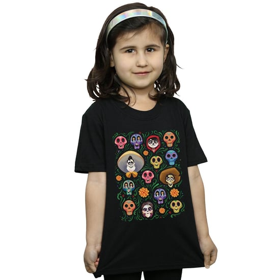 Disney Girls Coco Heads Pattern Cotton T-Shirt (Black)
