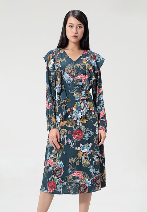 Ausgestelltes Midikleid mit Blumendruck - Image 2