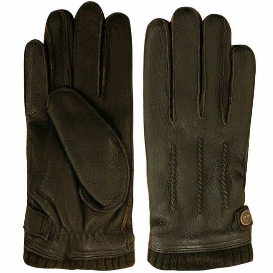 Timberland Dark Brown Mens Leather Winter Rub Cuff Gloves A1EGC C35