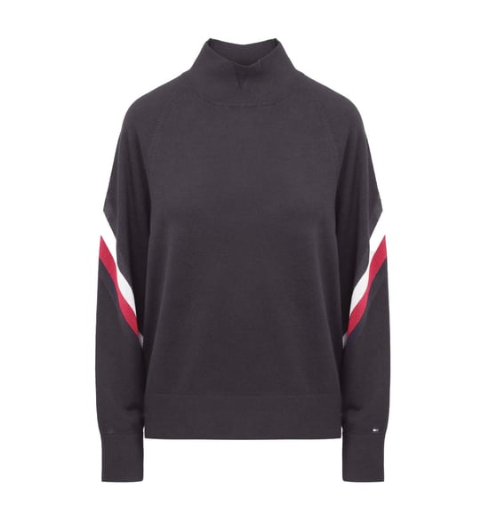 Tommy Hilfiger Womens Global Stripe Knitted Mock Neck Sweater - Desert Sky