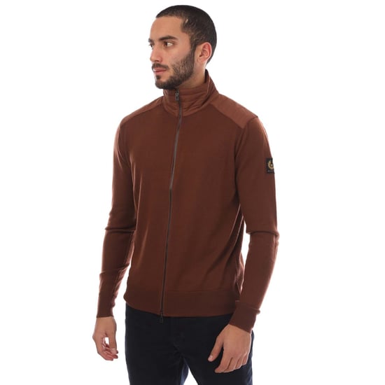 Men's Belstaff Merino Wool Kebly Zip Cardigan in Brown