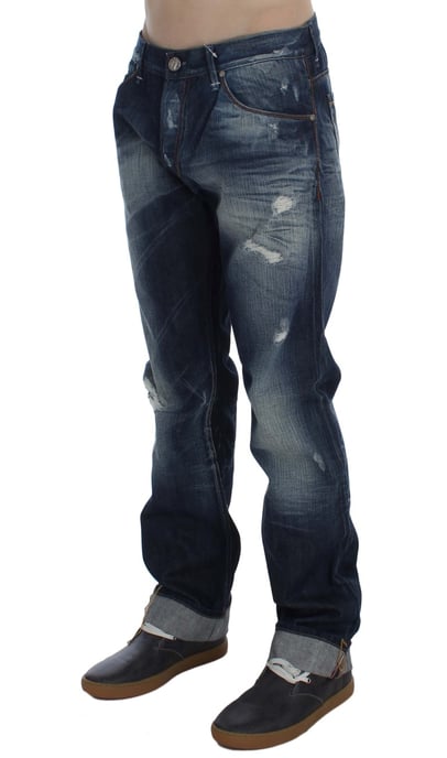 Acht Men's Blue Wash Cotton Denim Regular Fit Jeans