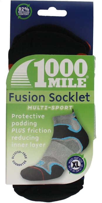 1000 Mile - Herren Fusion Knöchel Repreve Gepolsterte Blasenhemmende Socken - Silber / Orange - Image 2