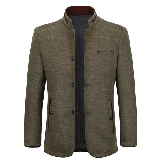 Herren Kurzer Slim Fit Mantel mit Stehkragen Business Casual Wollmantel Khaki - Image 1