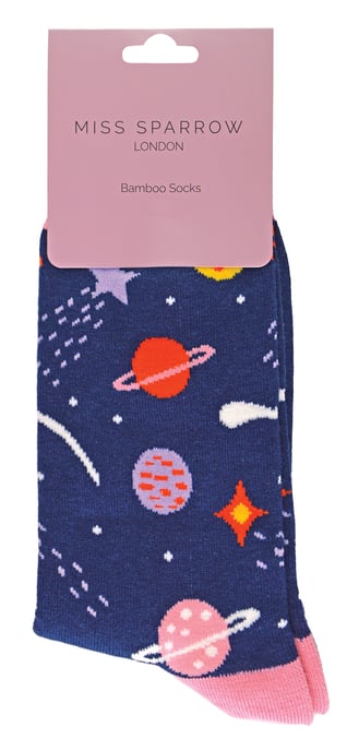 Miss Sparrow - Atmungsaktive Damen-Sonnensystem-Muster Bambus-Socken - Space (Navy) - Image 2