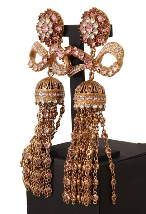 Dolce & Gabbana Women's Gold Dangling Crystals Long Clip-On Jewelry Earrings