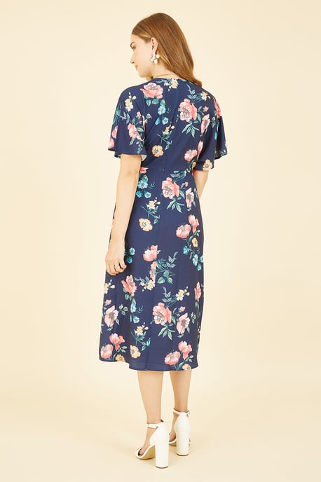 Navy Floral Kimono Midi Dress