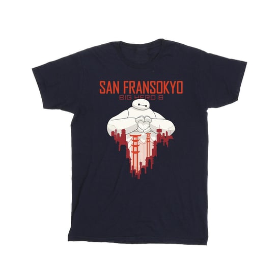 Disney Mens Big Hero 6 Baymax San Fransokyo Heart T-Shirt (Navy Blue)