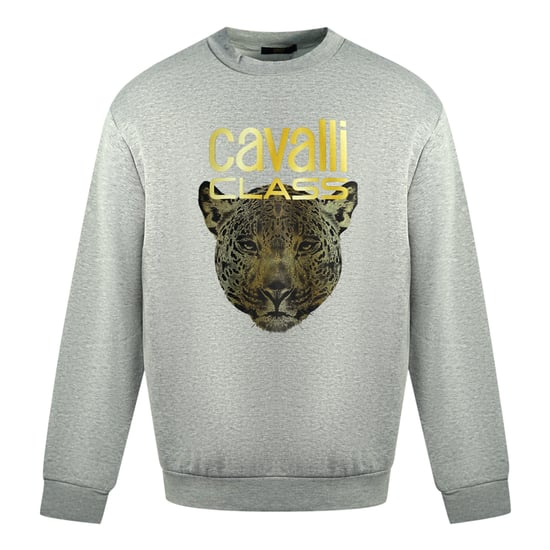 Cavalli Class Leopardenprint-Logo Grauer Pullover - Image 1