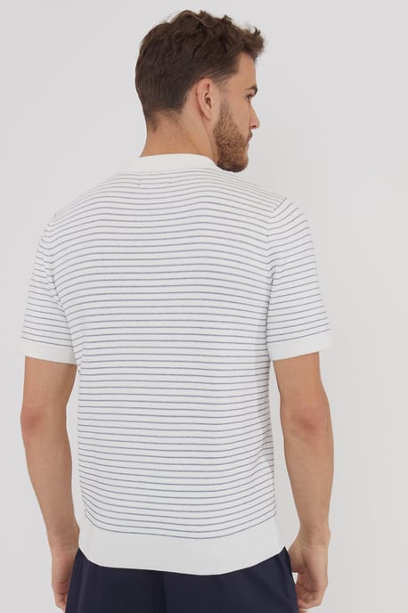 Ecru 'Massie' Textured Stripe Quarter Zip Short Sleeve Knitted Polo