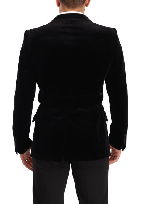 Dolce & Gabbana Herren Schwarz Samt Einreihiger Ein-Button Blazer - Image 3
