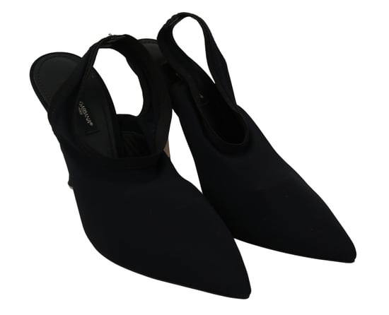 Dolce & Gabbana Black Jersey Stretch Heels Slingback Shoes