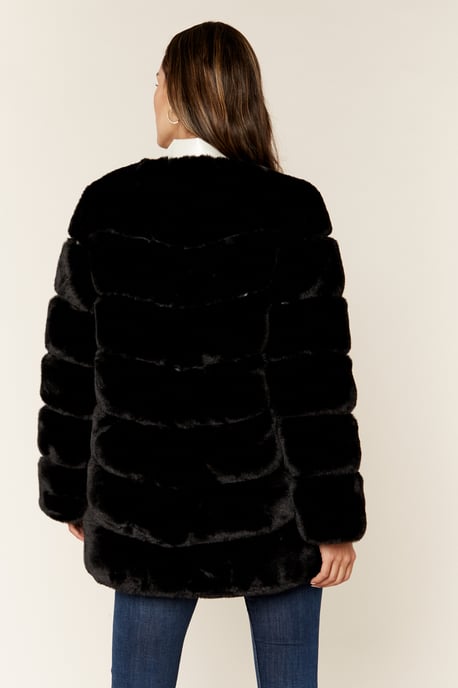 Diagonal Cut Faux Fur Long Sleeve Jacket