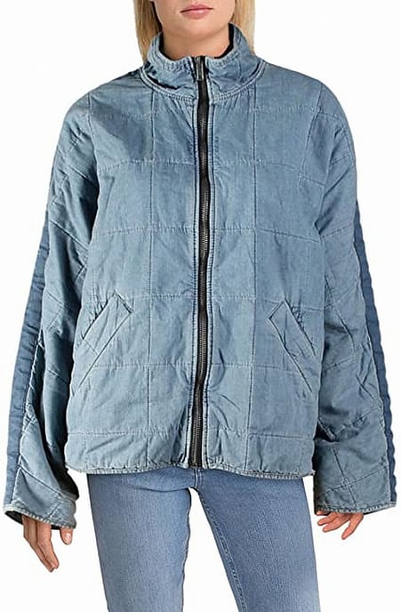 Free People Women's Jacket Blue Denim Dolman Quilted