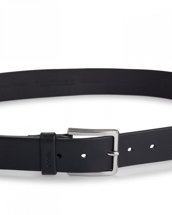 HUGO Gionios Mens Grainy Embossed-Leather Belt with Brushed Metal Hardware - Image 2