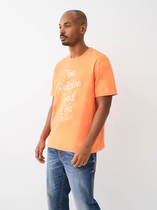 Relaxed Rope Embroidered Tee in Orange
