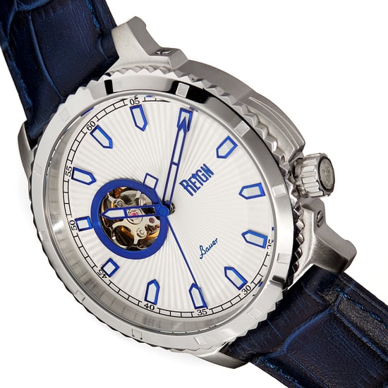 Reign Bauer Automatic Semi-SkeletonLeather-Band Watch