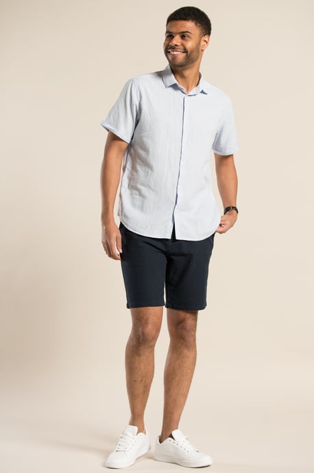 Blue Linen Short-Sleeve Button-Down Shirt