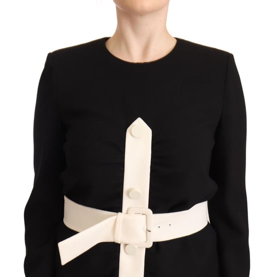 Givenchy Damen Schwarzes Woll-Langarm Kleid mit Gürtel Mini Sheath Kleid - Image 4