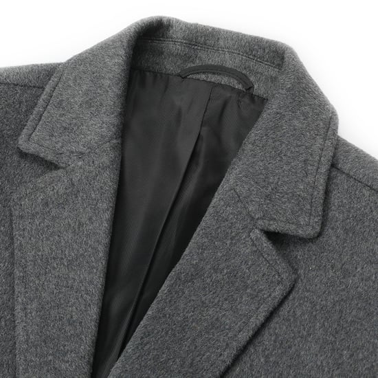 Herren Winter Wollmantel Knielang Slim Fit Umlegekragen Business M?ntel Grau - Image 4