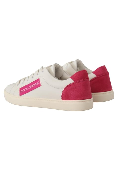 Dolce & Gabbana Women's White Pink Leather Low Top Sneakers  Shoes