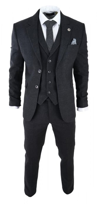Herren Schwarzes 3-Teiliges Tweed-Anzug Peaky Blinders 1920er Gatsby Klassischer Schnitt - Image 2