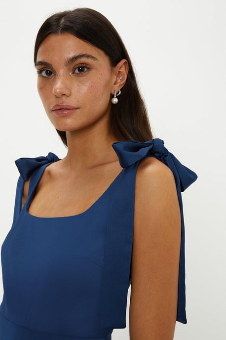 Satin Tie Shoulder Midi Bridesmaids Dress