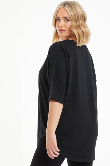 Curve Black Zip Batwing Top