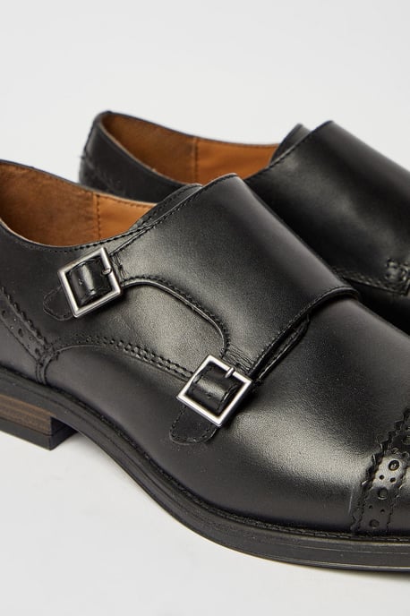 Black Formal Leather Monk strap Brogue Shoe - Image 3