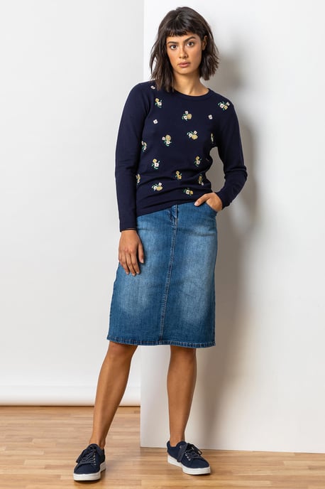 Cotton Denim Stretch Skirt