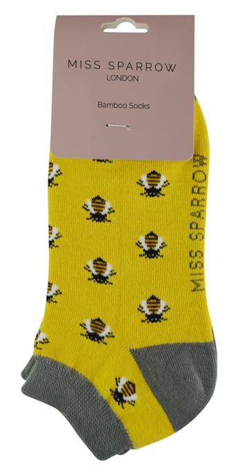 Damen Bambus Trainer Socken | Miss Sparrow | Atmungsaktive Low Cut Socken für Frauen - Honey Bees (Gelb) - Image 2