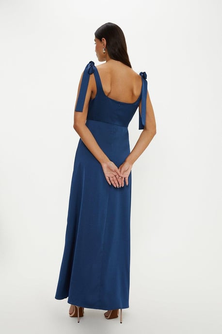 Satin Tie Shoulder Midi Bridesmaids Dress
