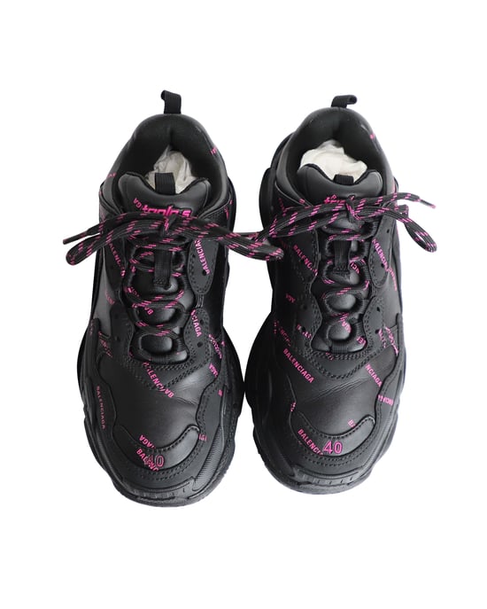 Balenciaga Triple S Allover Logo Sneakers in Black Polyurethane
