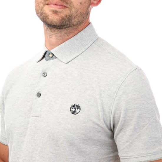 Men's Timberland Oxford Short Sleeve Polo Shirt in Grey