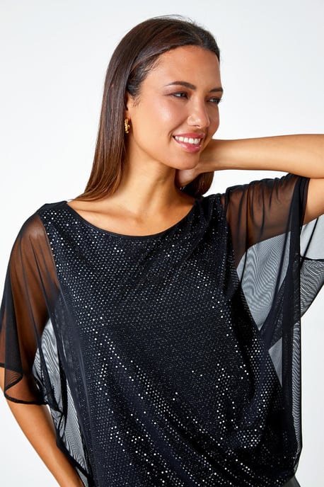 Sparkle Mesh Stretch Overlay Top