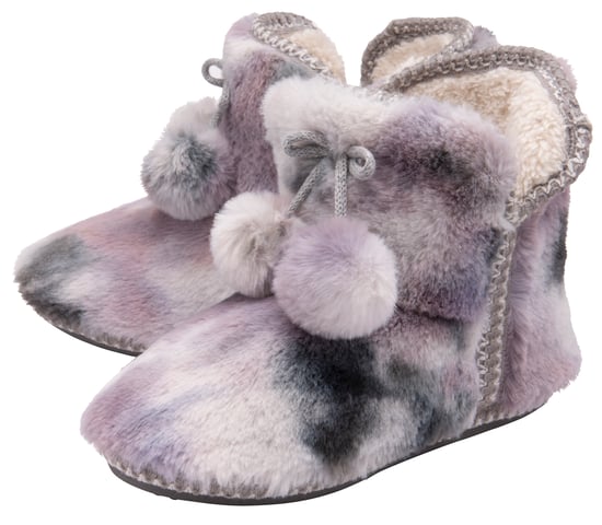 Dunlop - Ladies/Womens Fluffy Pom Pom Memory Foam Slipper Booties (7, Grau/Nerz) - Image 1