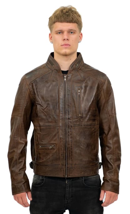 Mens Retro Biker Leather Jacket-Sydney