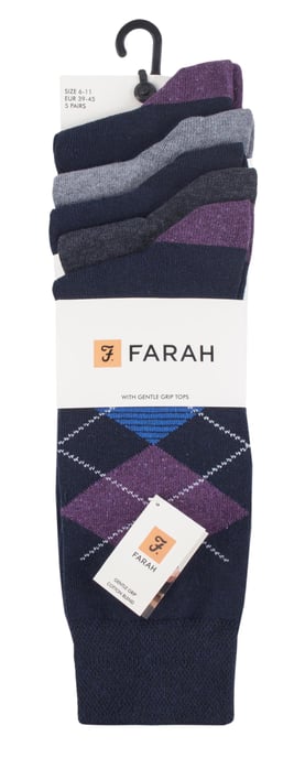 Farah - 5er-Pack dünne, atmungsaktive, klassische Argyle-Muster-Socken aus Baumwolle mit weichem Oberteil - FCS270NVYPUR (Argyle) - Image 2