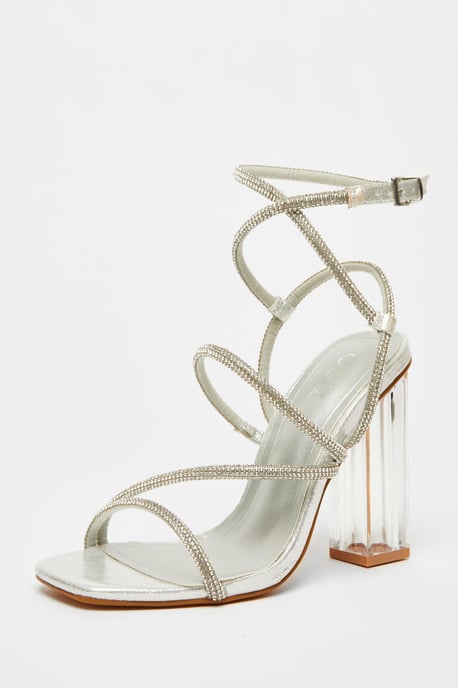 Silver Diamante Heeled Sandals