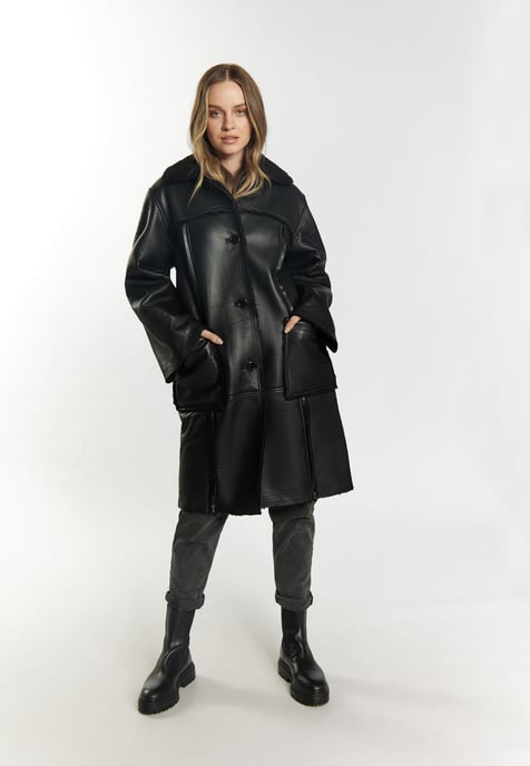 Dreimaster Mantel aus Lammnappa Damen schwarz - Image 5