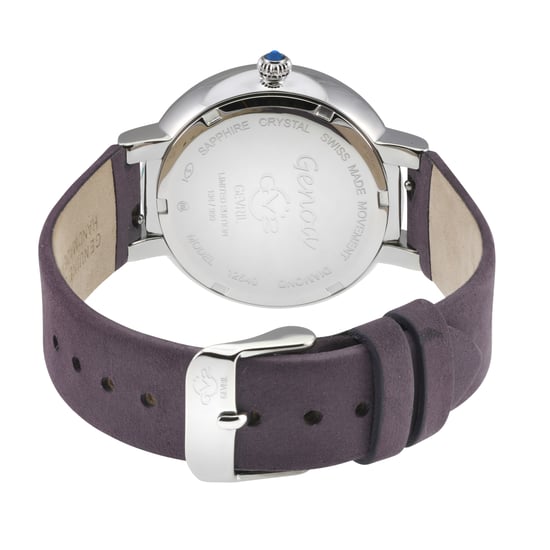 GV2 Damen Genua SS Gehäuse, weißes MOP Zifferblatt, authentische handgefertigte Pflaume Lederband Uhr - Image 2