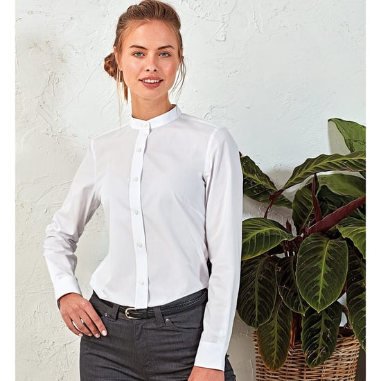 Premier Womens/Ladies Grandad Collar Formal Shirt (Weiß) - Image 4